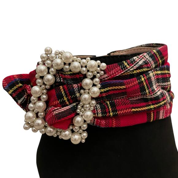 BETSEY JOHNSON Idris Dress Heel Ankle Booties Black Red Multi Plaid Size 8M New - Picture 14 of 16